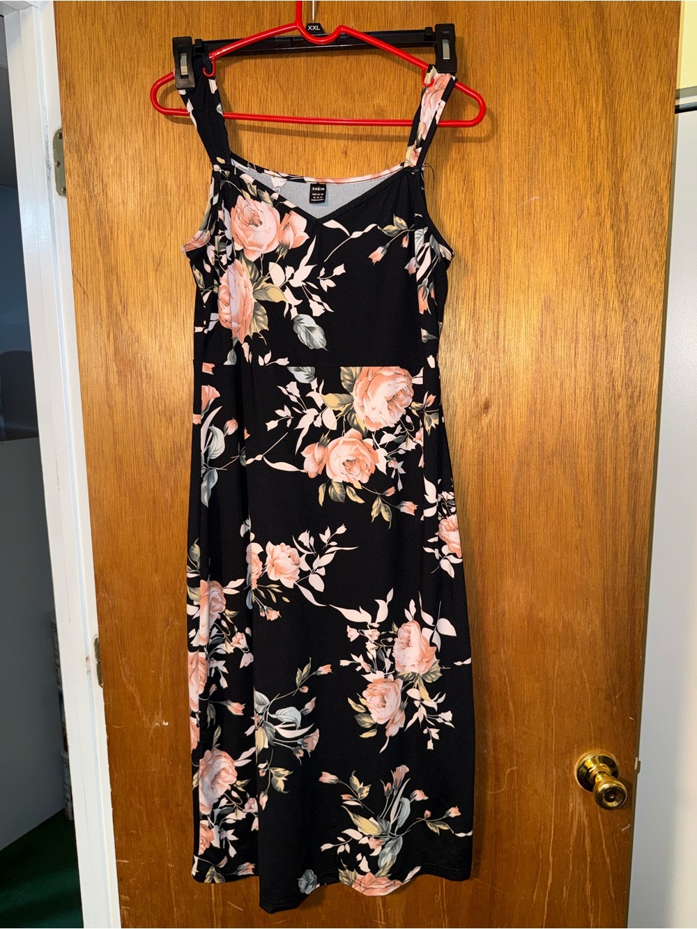 SHEIN Black Maxi Dress with Peach Floral Print
